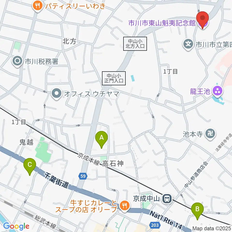 市川市東山魁夷記念館周辺のホテル一覧地図