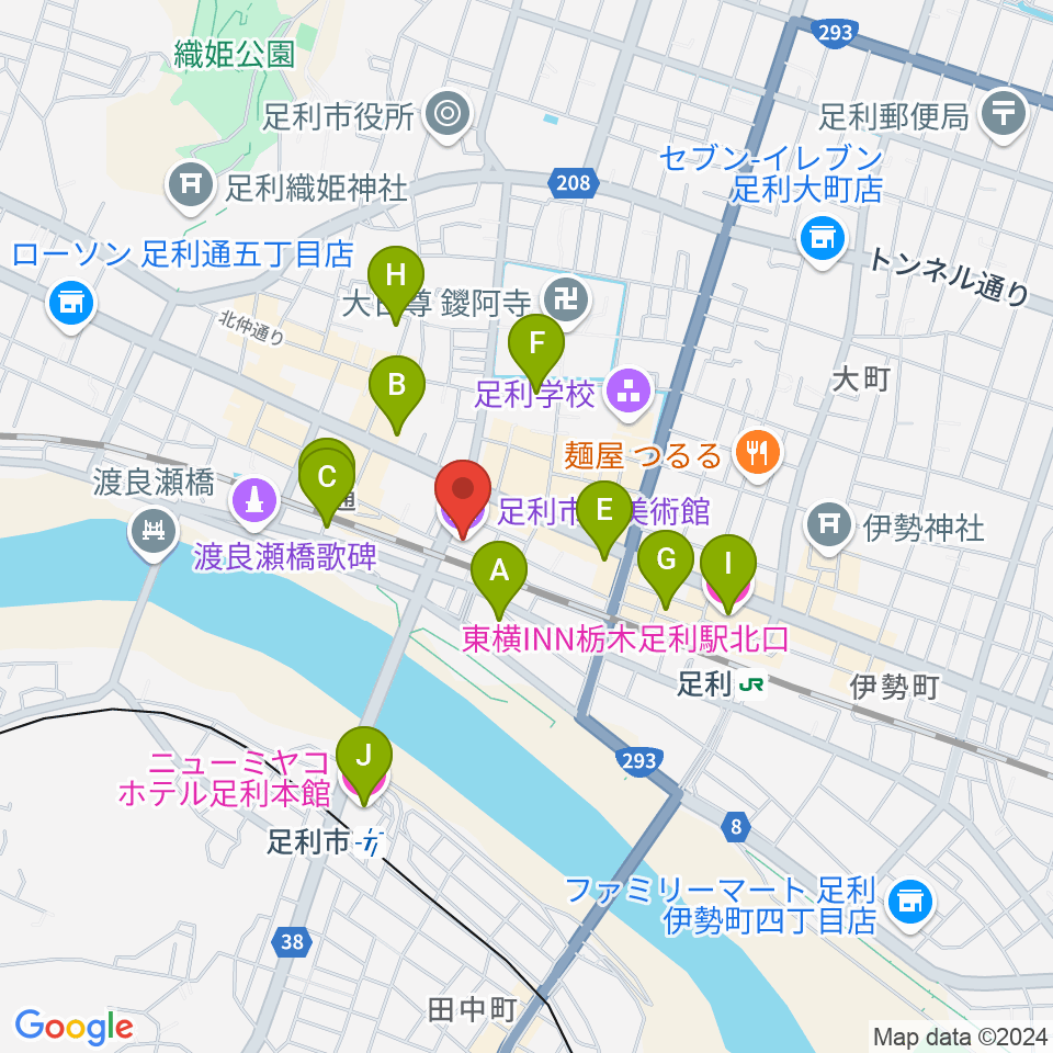 足利市立美術館周辺のホテル一覧地図