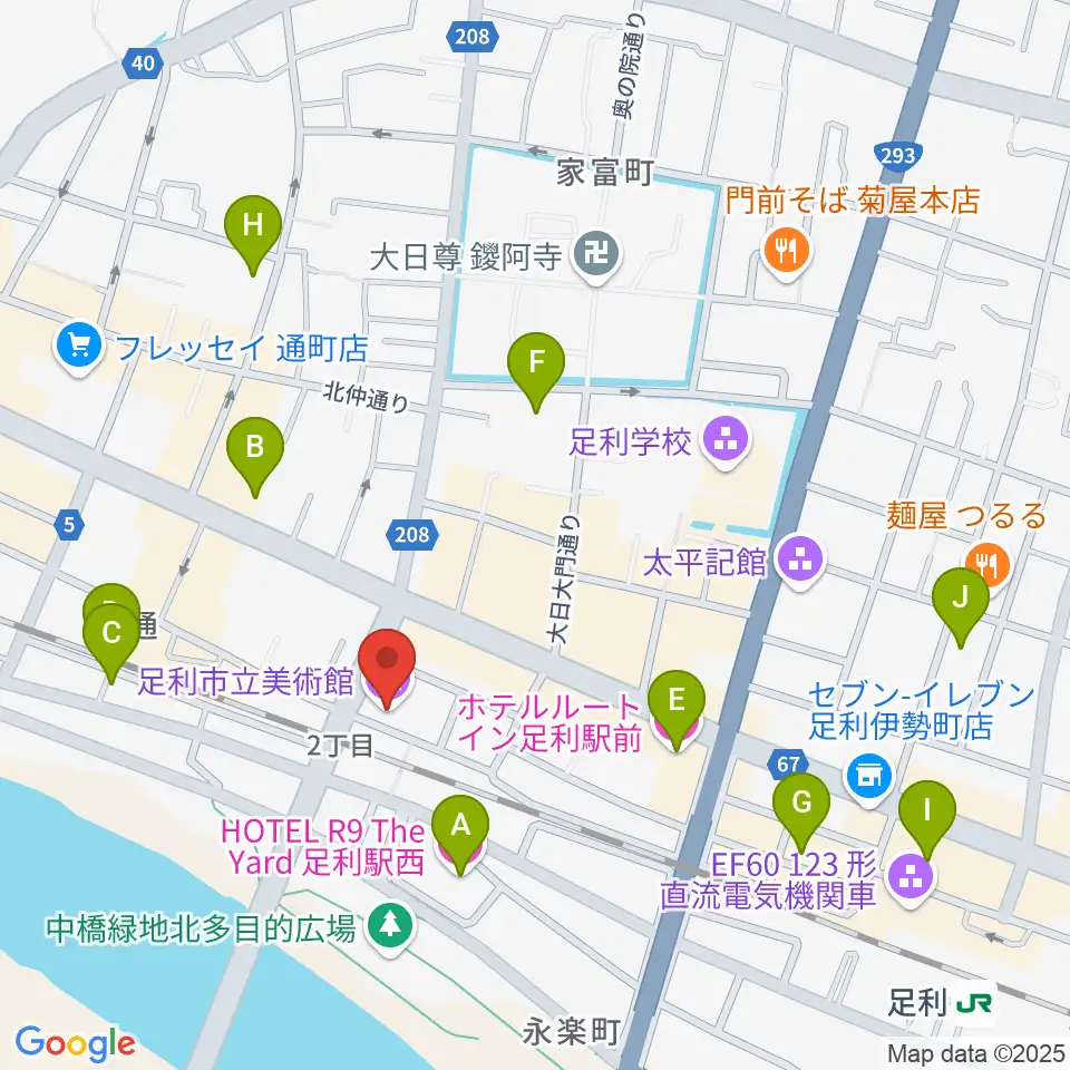 足利市立美術館周辺のホテル一覧地図