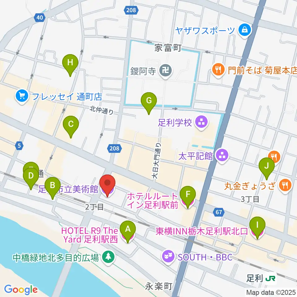 足利市立美術館周辺のホテル一覧地図