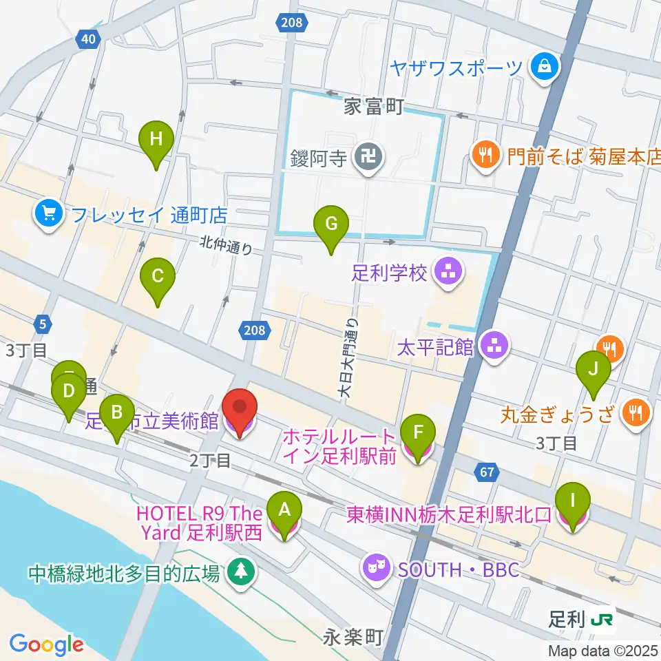 足利市立美術館周辺のホテル一覧地図