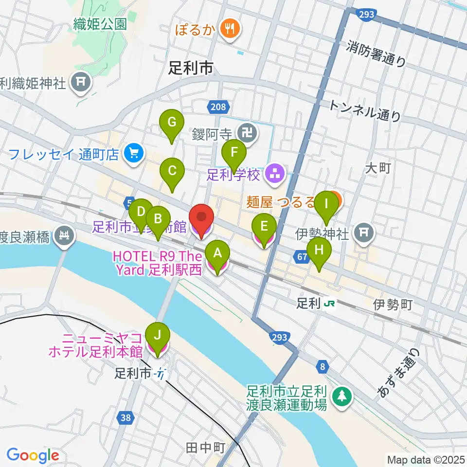 足利市立美術館周辺のホテル一覧地図