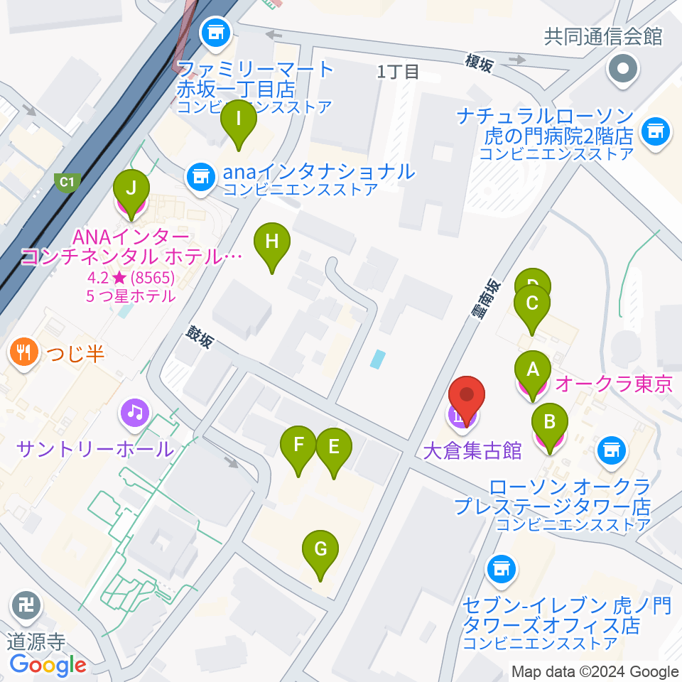 大倉集古館周辺のホテル一覧地図