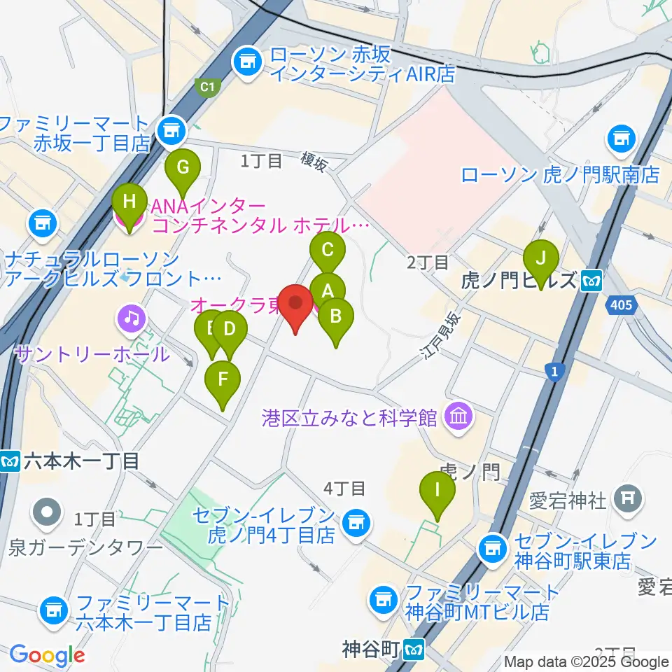 大倉集古館周辺のホテル一覧地図
