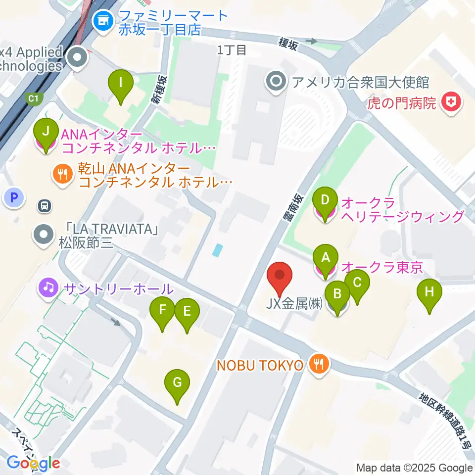 大倉集古館周辺のホテル一覧地図