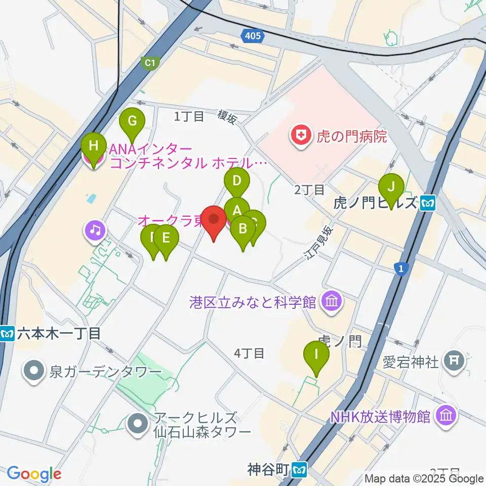 大倉集古館周辺のホテル一覧地図