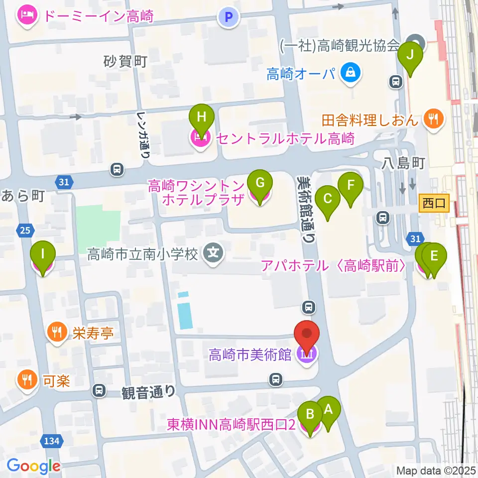 高崎市美術館周辺のホテル一覧地図