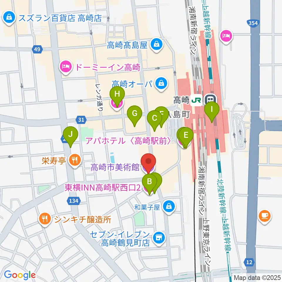 高崎市美術館周辺のホテル一覧地図