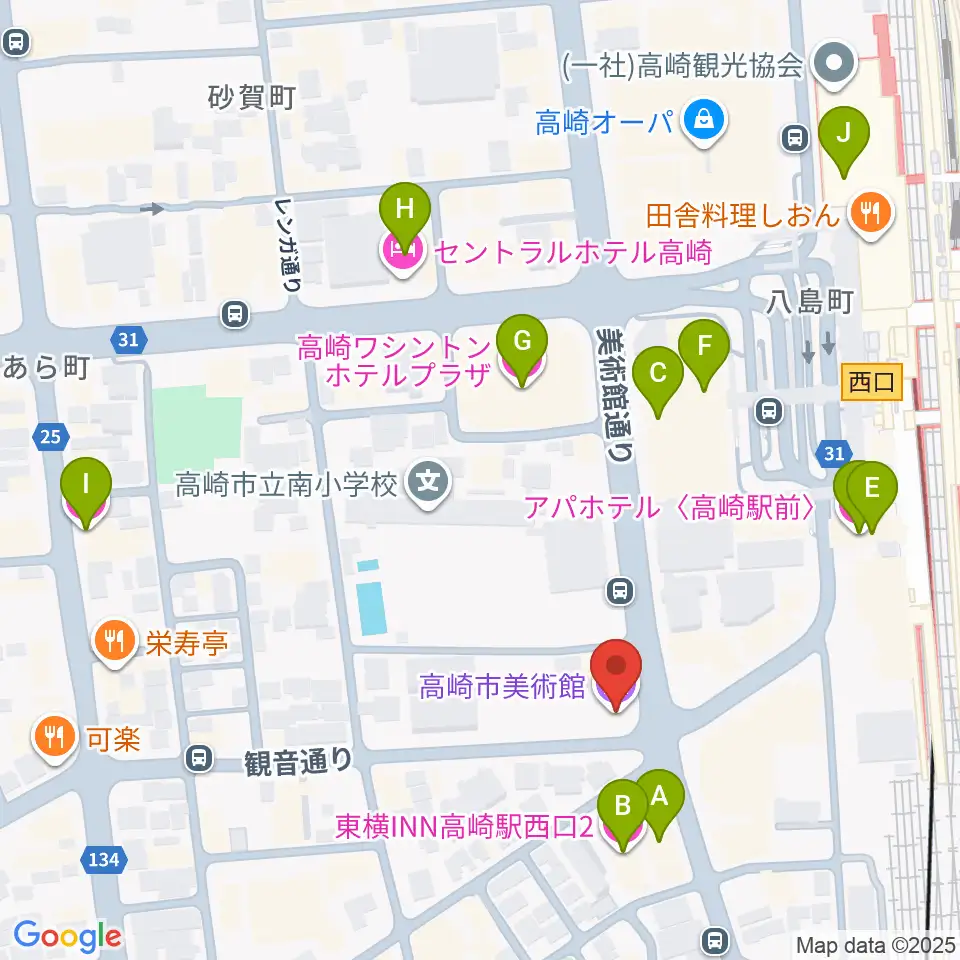 高崎市美術館周辺のホテル一覧地図