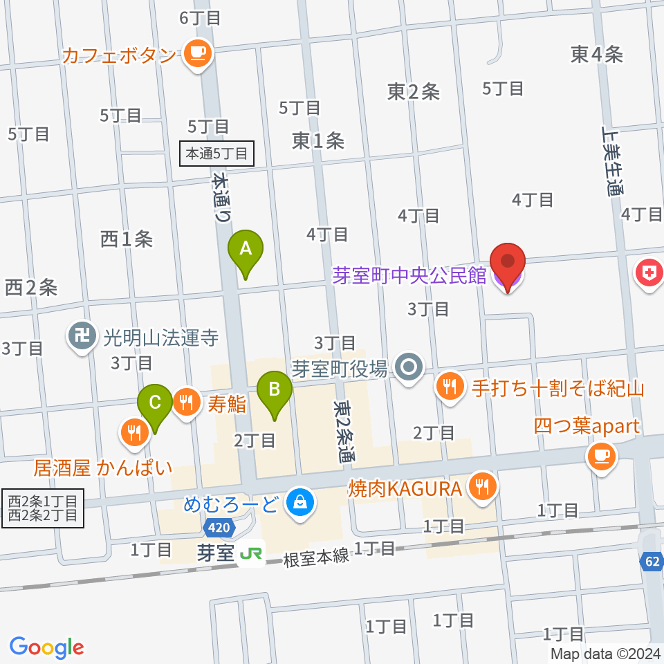 芽室町中央公民館周辺のホテル一覧地図