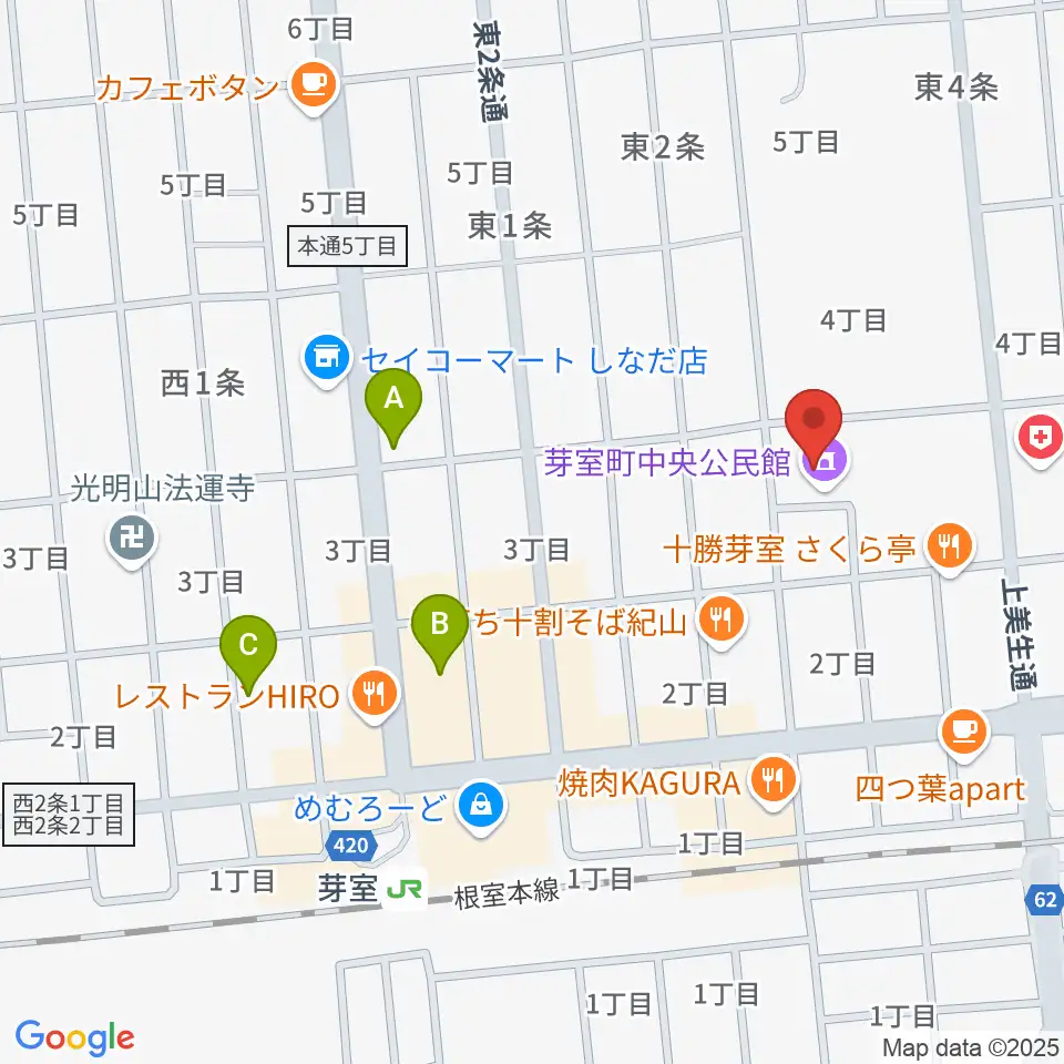 芽室町中央公民館周辺のホテル一覧地図