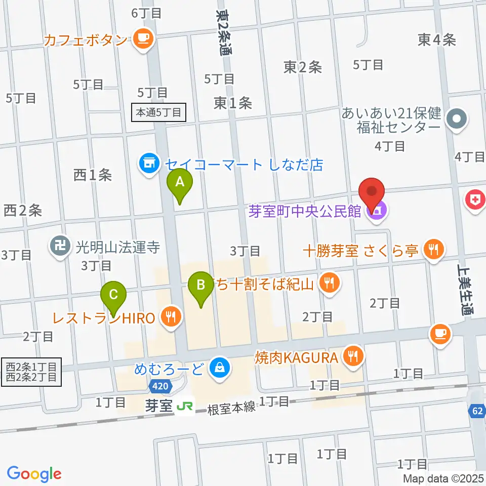芽室町中央公民館周辺のホテル一覧地図