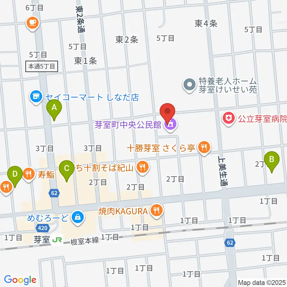 芽室町中央公民館周辺のホテル一覧地図