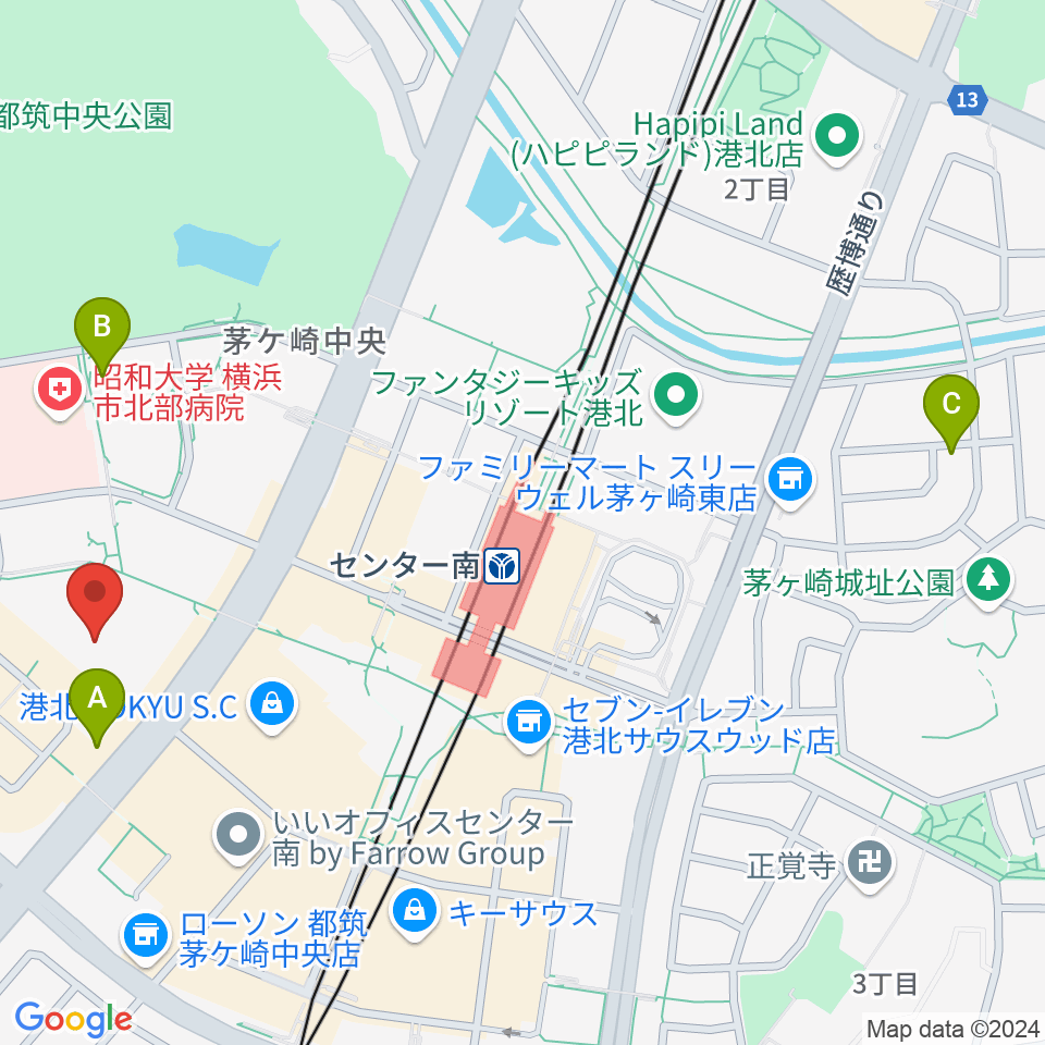 都筑公会堂周辺のホテル一覧地図