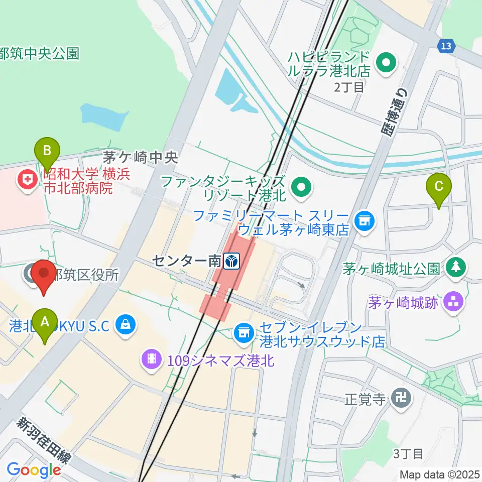 都筑公会堂周辺のホテル一覧地図