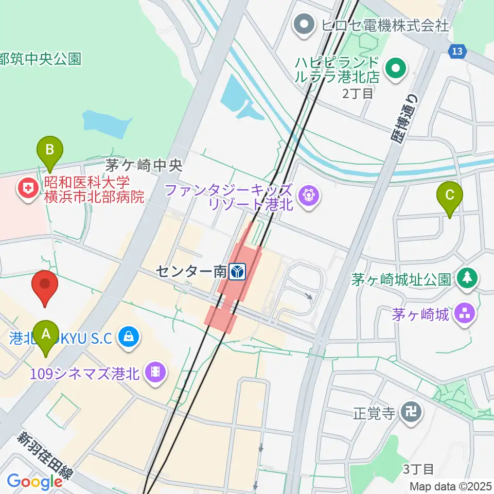 都筑公会堂周辺のホテル一覧地図