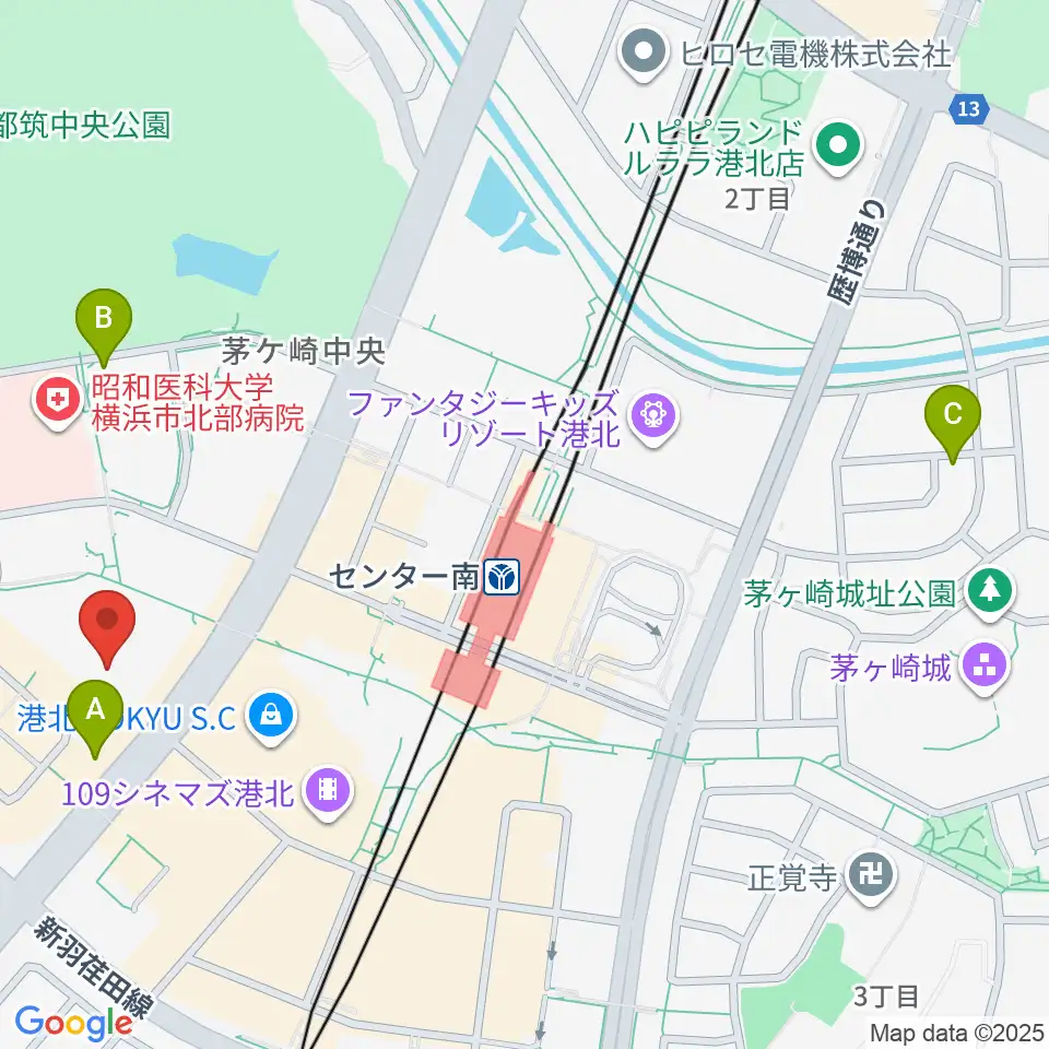 都筑公会堂周辺のホテル一覧地図