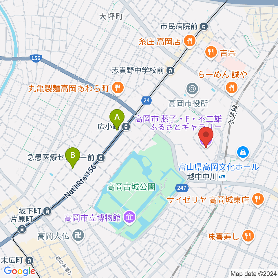 高岡市美術館周辺のホテル一覧地図