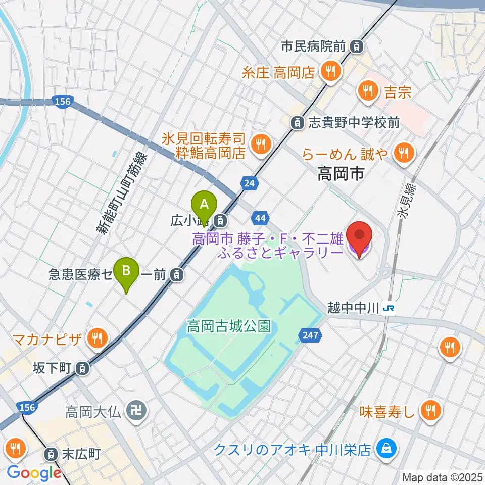 高岡市美術館周辺のホテル一覧地図