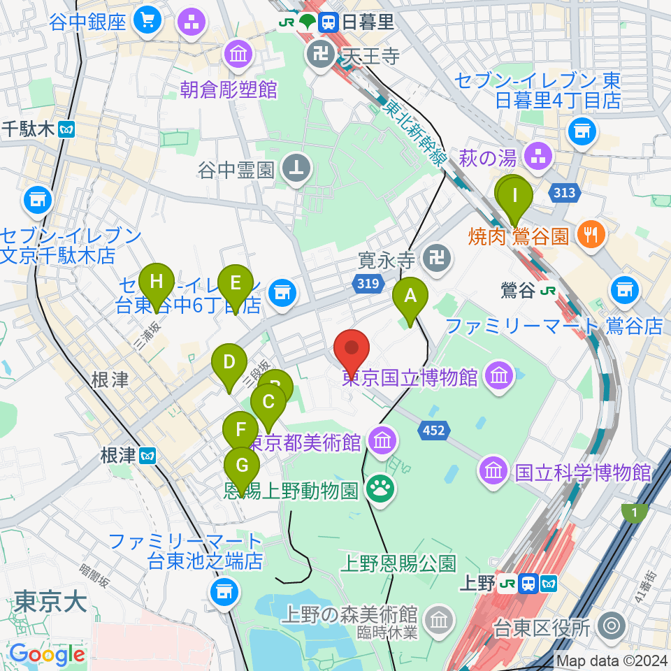 東京藝術大学大学美術館周辺のホテル一覧地図