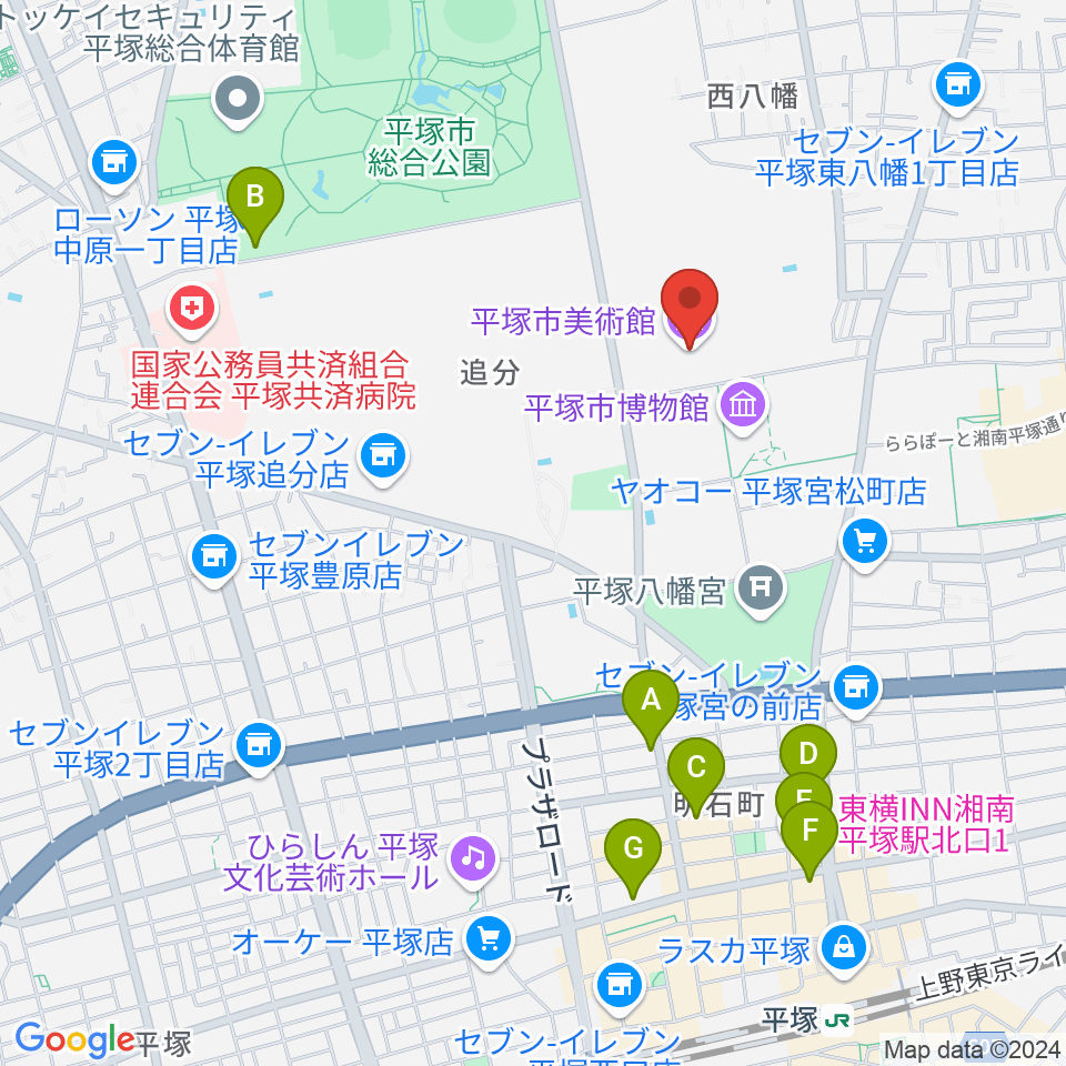 平塚市美術館周辺のホテル一覧地図