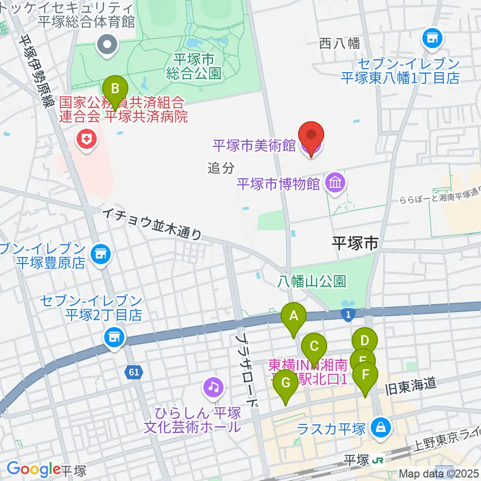 平塚市美術館周辺のホテル一覧地図