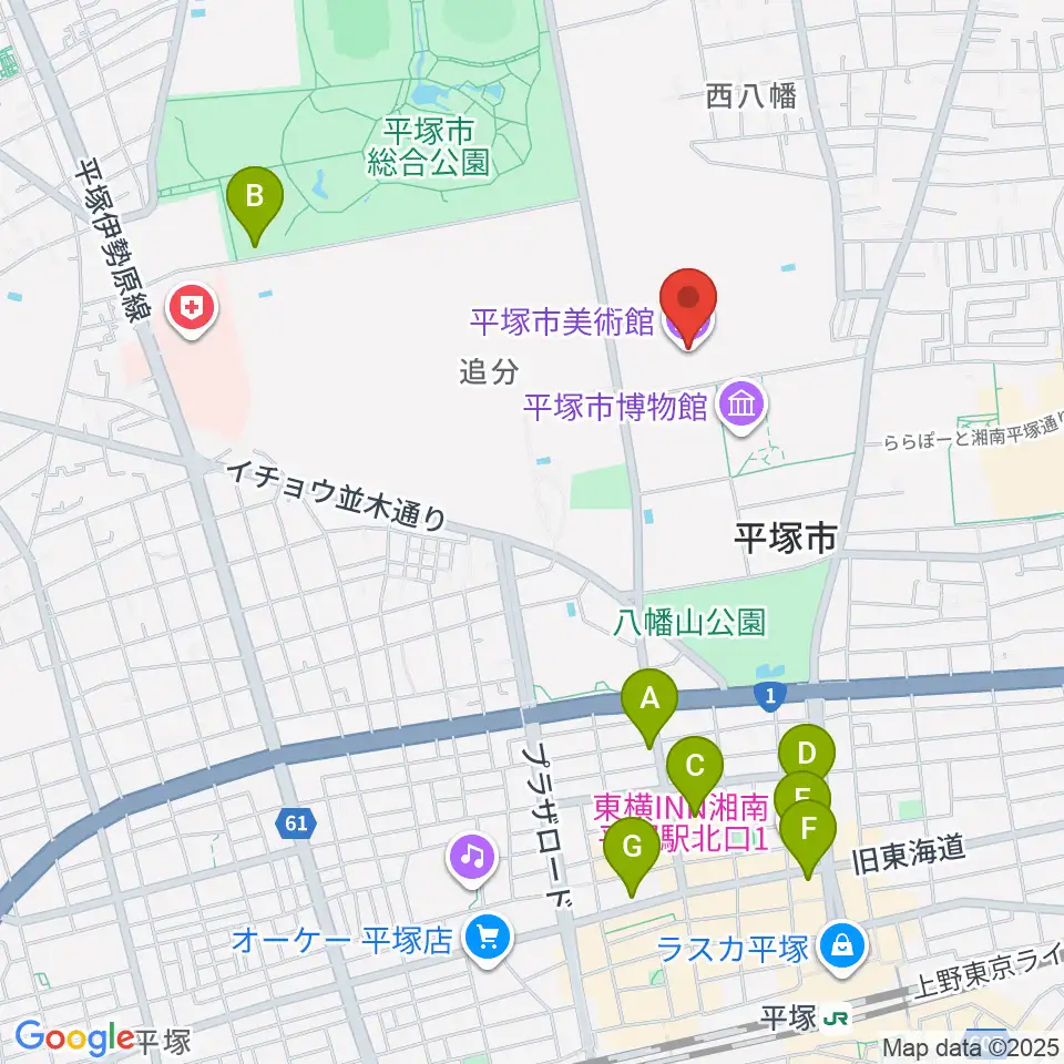 平塚市美術館周辺のホテル一覧地図