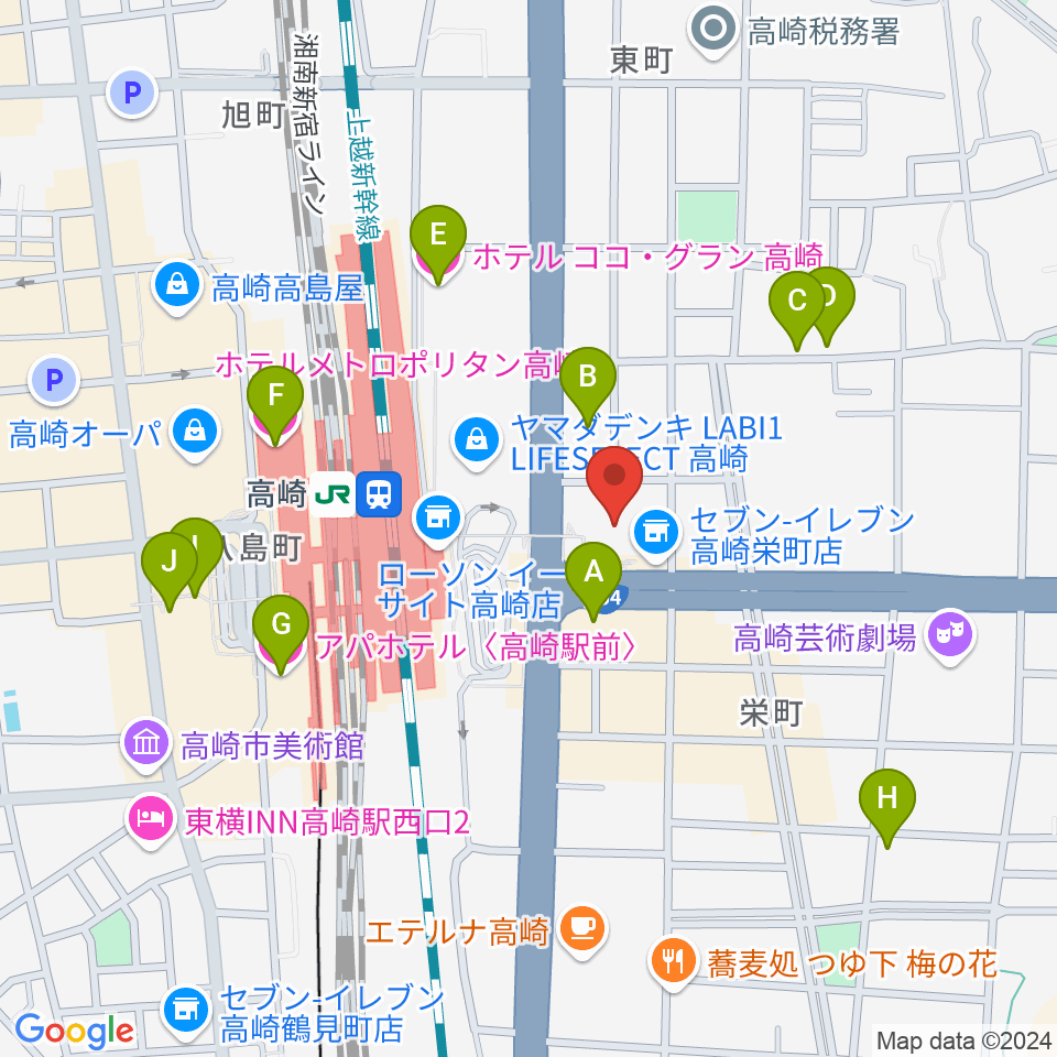 高崎市タワー美術館周辺のホテル一覧地図