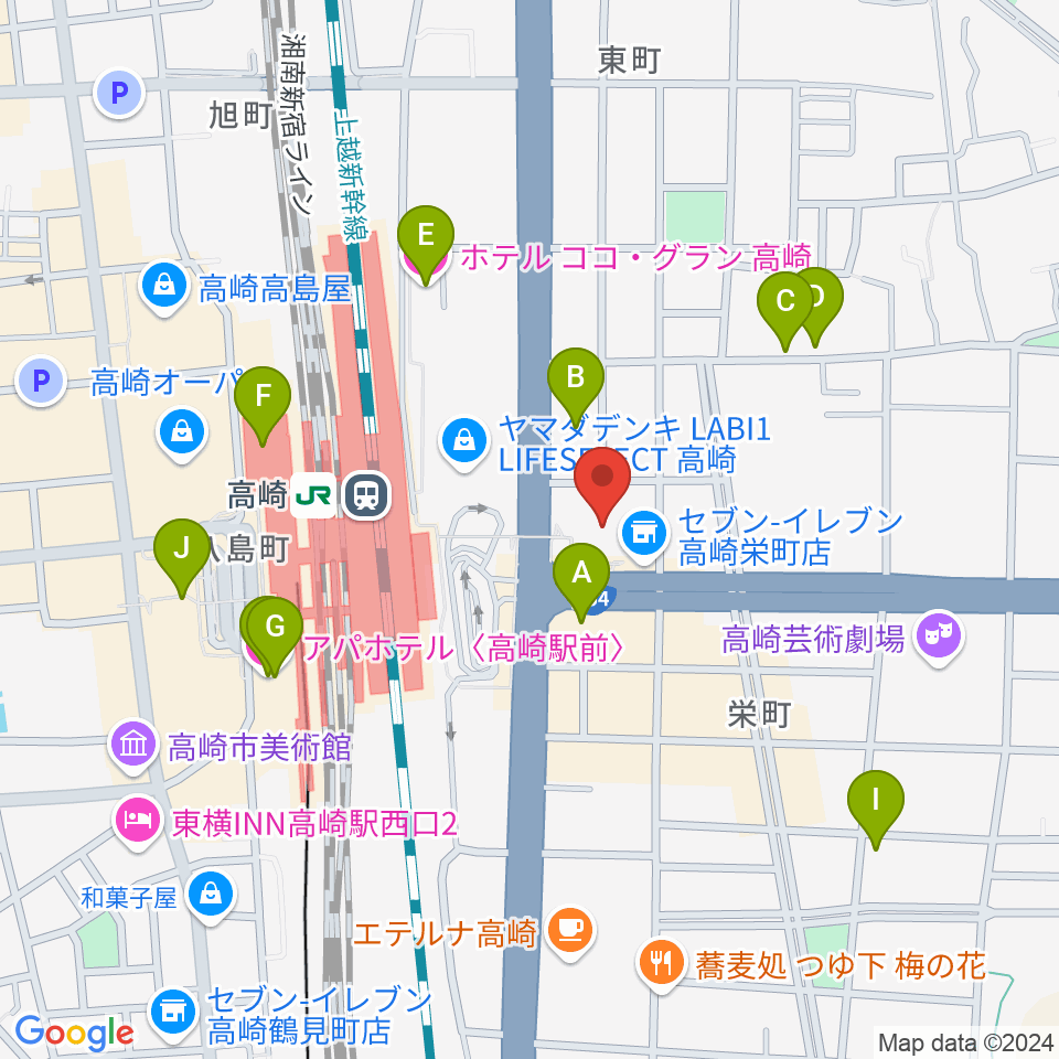 高崎市タワー美術館周辺のホテル一覧地図