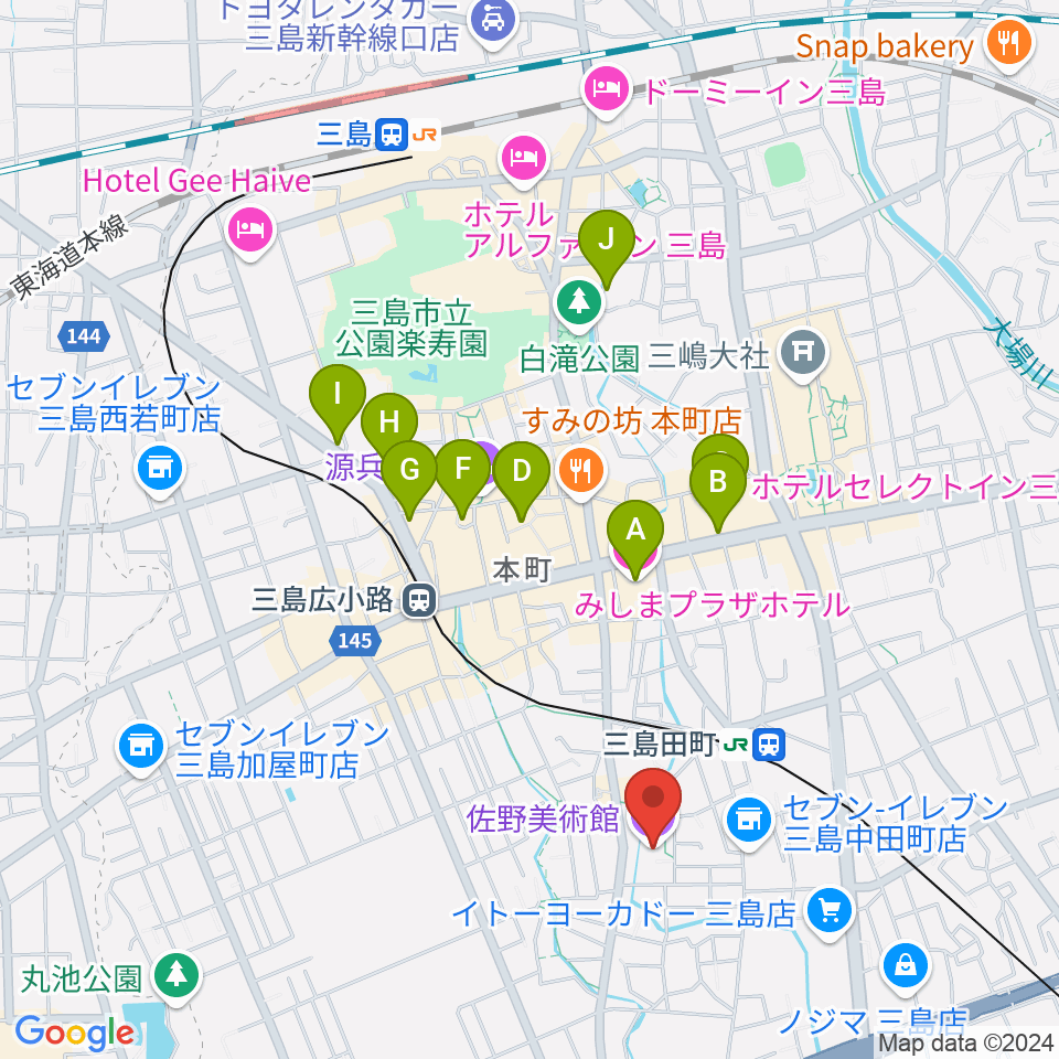 佐野美術館周辺のホテル一覧地図