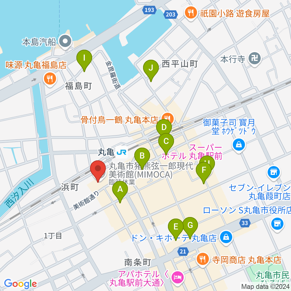 丸亀市猪熊弦一郎現代美術館（MIMOCA）周辺のホテル一覧地図