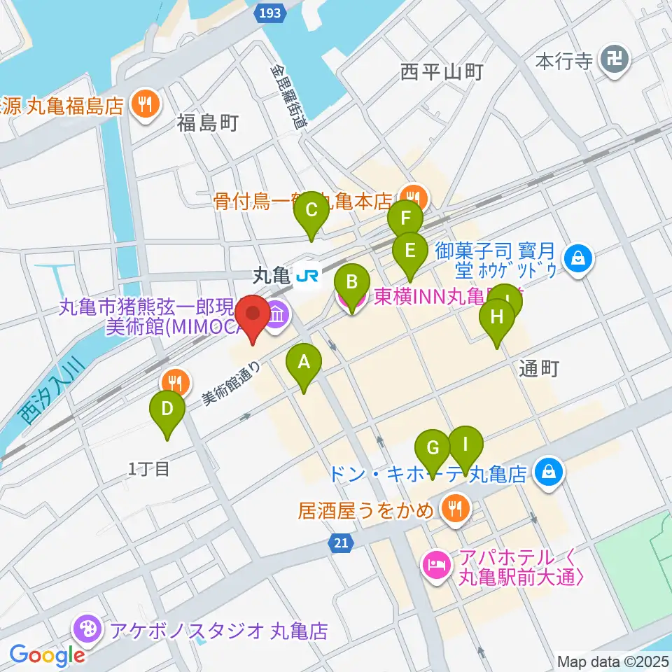 丸亀市猪熊弦一郎現代美術館（MIMOCA）周辺のホテル一覧地図