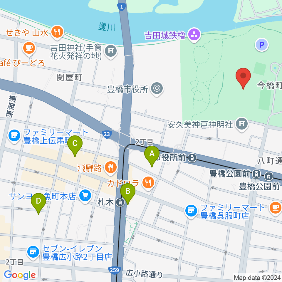 豊橋市美術博物館周辺のホテル一覧地図