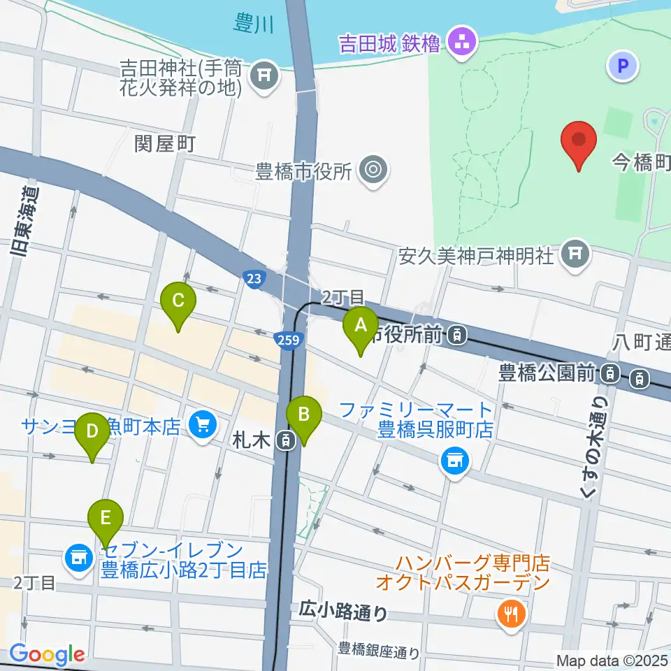 豊橋市美術博物館周辺のホテル一覧地図