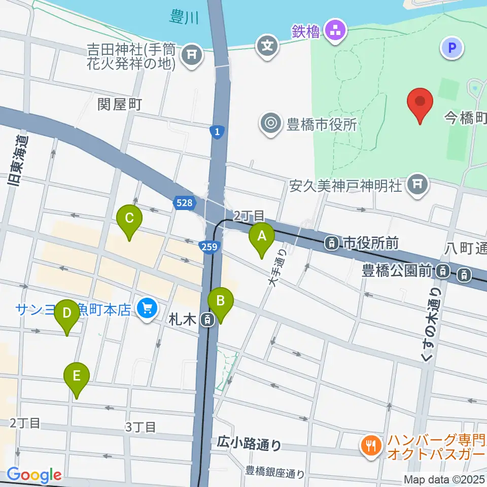 豊橋市美術博物館周辺のホテル一覧地図