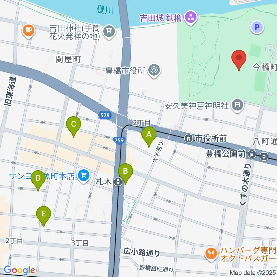 豊橋市美術博物館周辺のホテル一覧地図