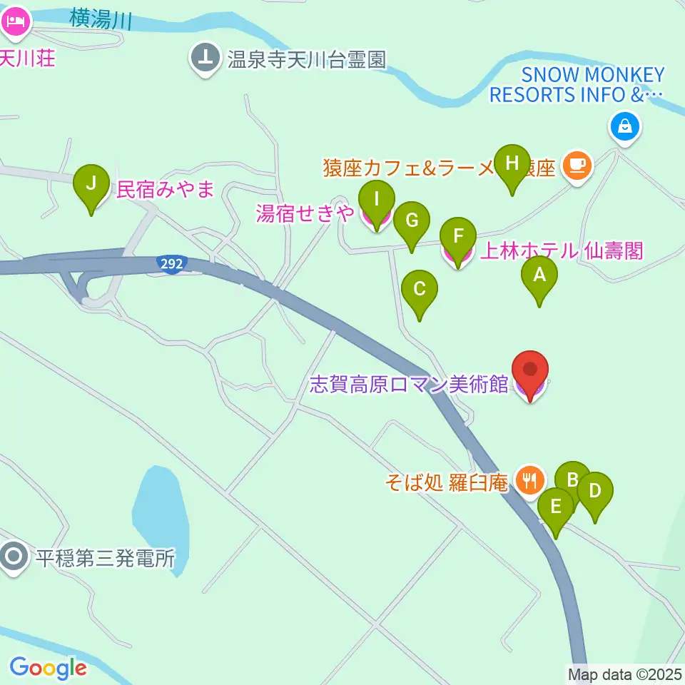 志賀高原ロマン美術館周辺のホテル一覧地図