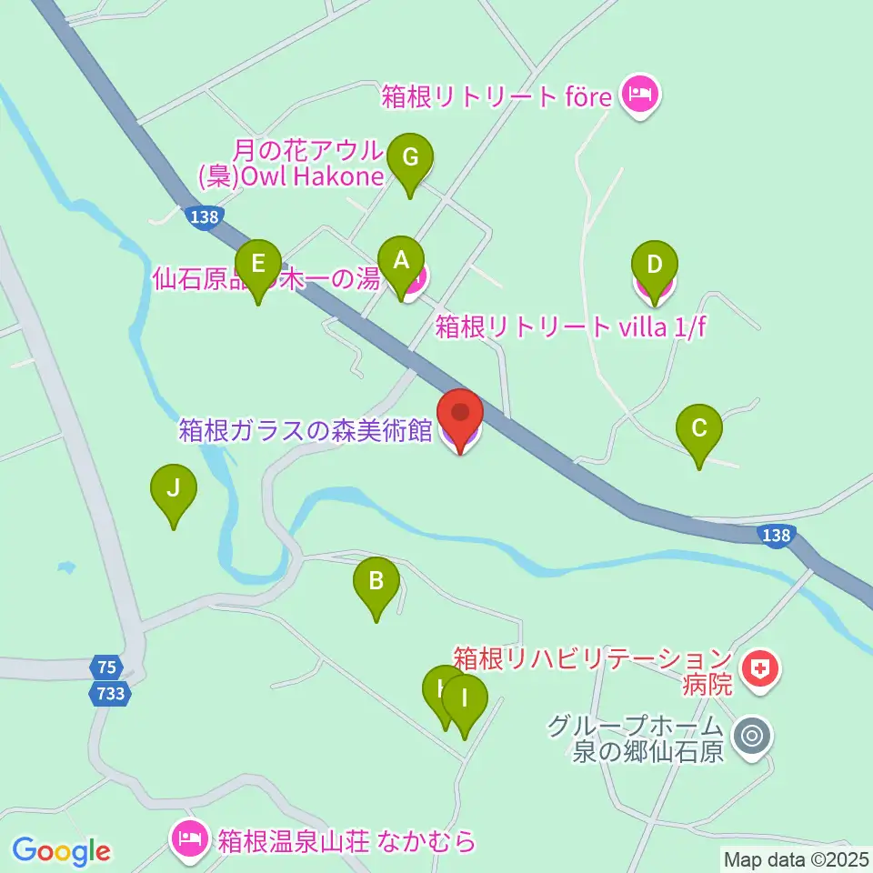 箱根ガラスの森美術館周辺のホテル一覧地図