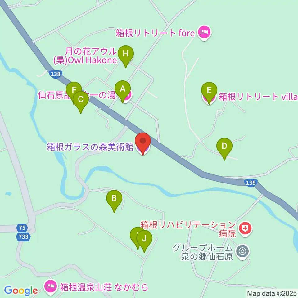 箱根ガラスの森美術館周辺のホテル一覧地図