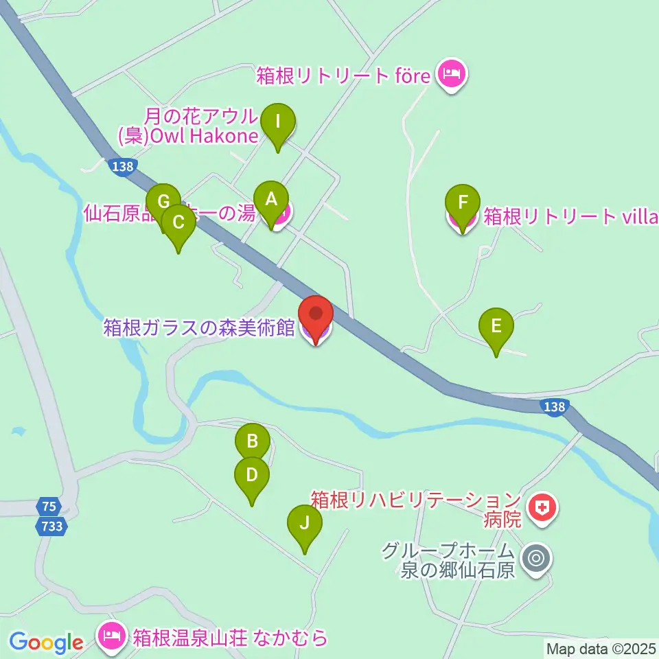 箱根ガラスの森美術館周辺のホテル一覧地図