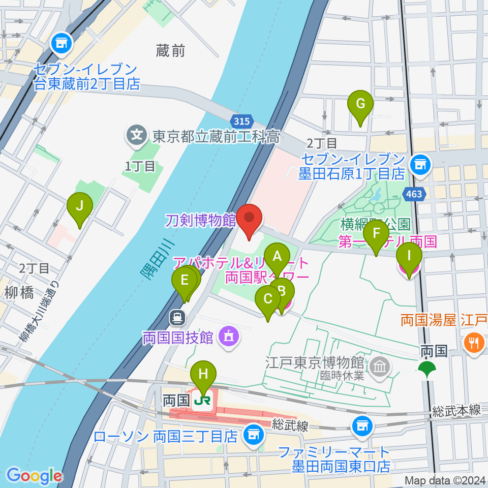 刀剣博物館周辺のホテル一覧地図