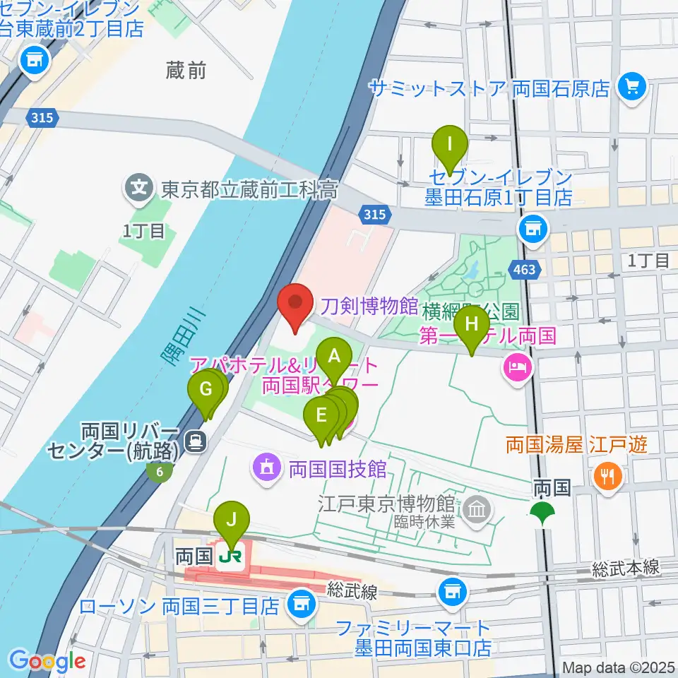 刀剣博物館周辺のホテル一覧地図