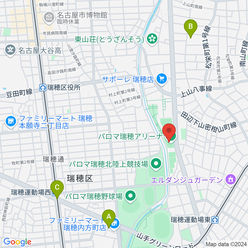 パロマ瑞穂アリーナ周辺のホテル一覧地図