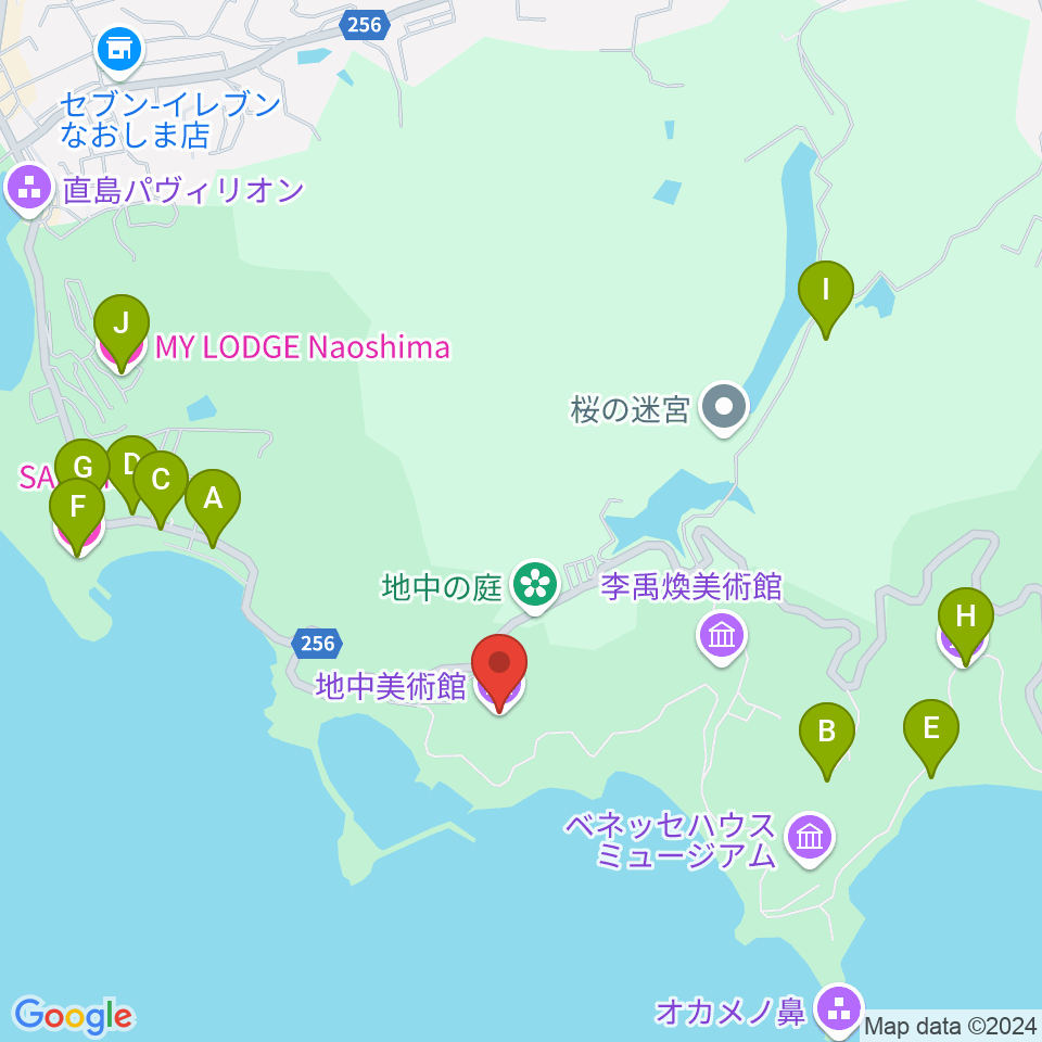 直島・地中美術館周辺のホテル一覧地図