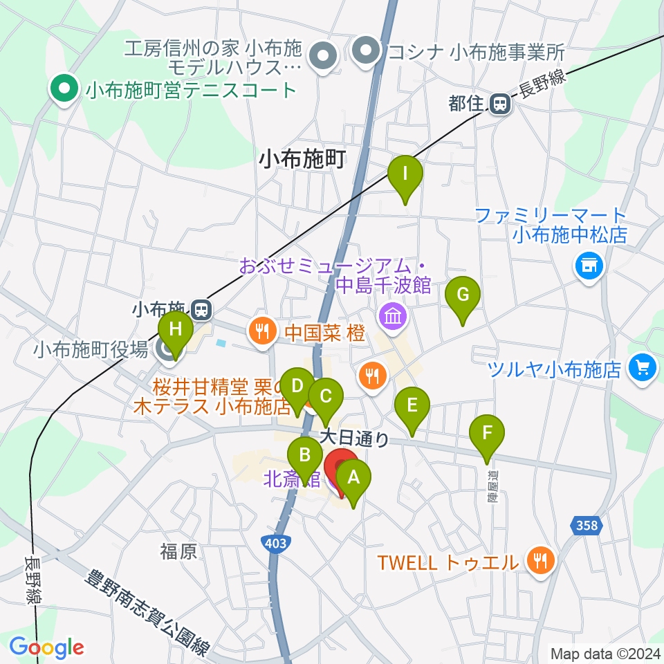 信州小布施北斎館周辺のホテル一覧地図