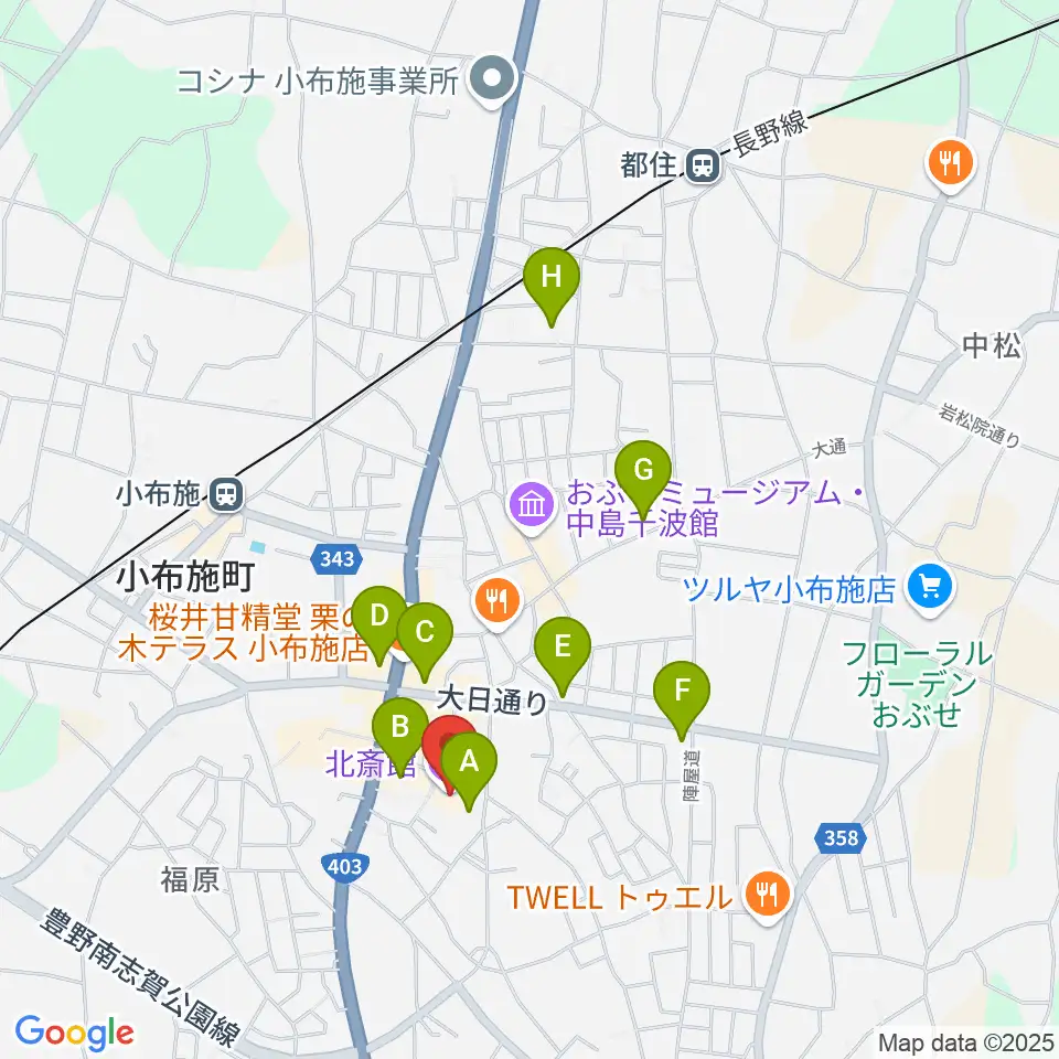 信州小布施北斎館周辺のホテル一覧地図