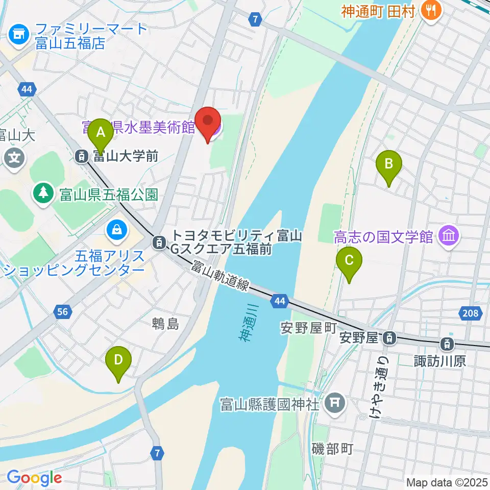 富山県水墨美術館周辺のホテル一覧地図