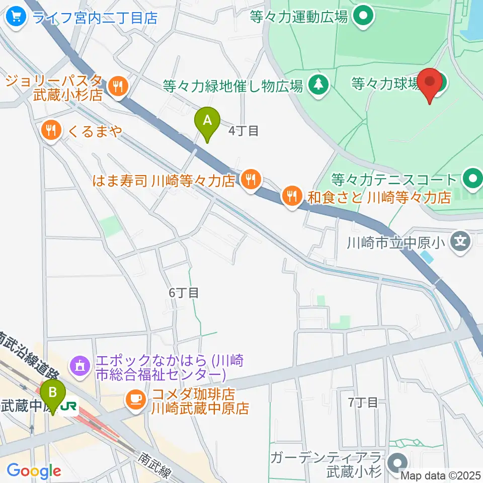 川崎市等々力球場周辺のホテル一覧地図