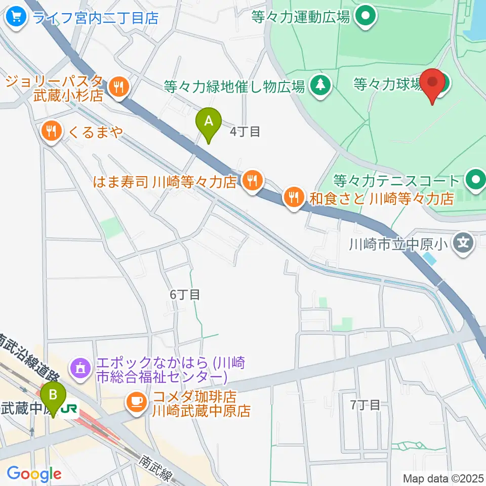 川崎市等々力球場周辺のホテル一覧地図