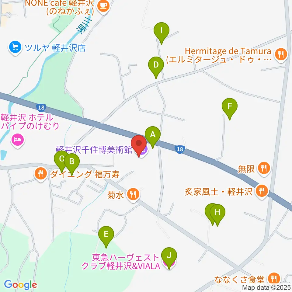 軽井沢千住博美術館周辺のホテル一覧地図